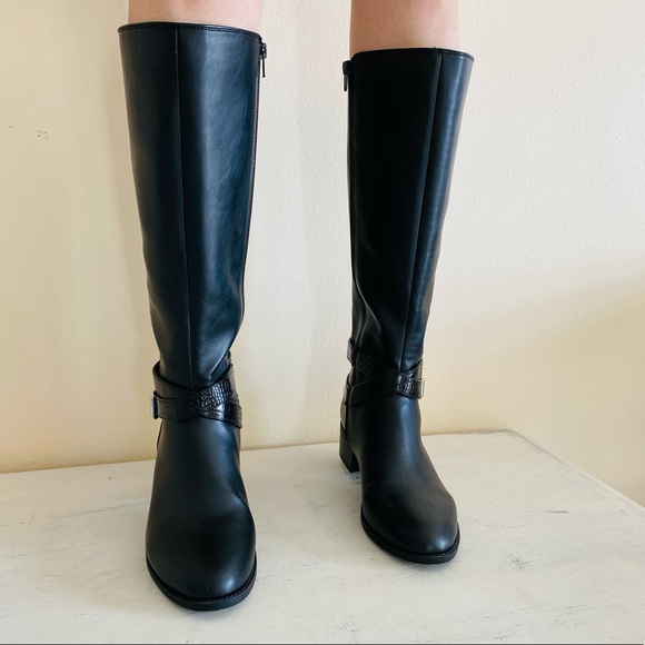 Bandolino Shoes - New Bandolino Noles Knee High Black Croc Skin Ankle Strap Tall Riding Boots